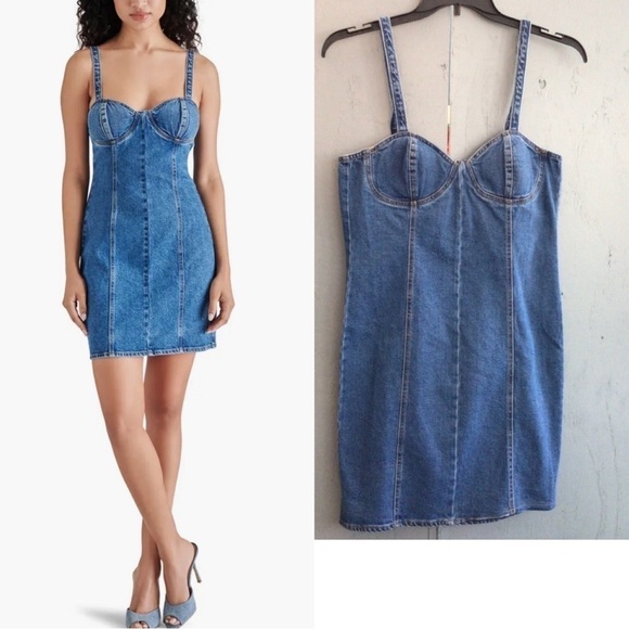Steve Madden Denim Mini Corset Summer Dress size Large - Picture 1 of 8